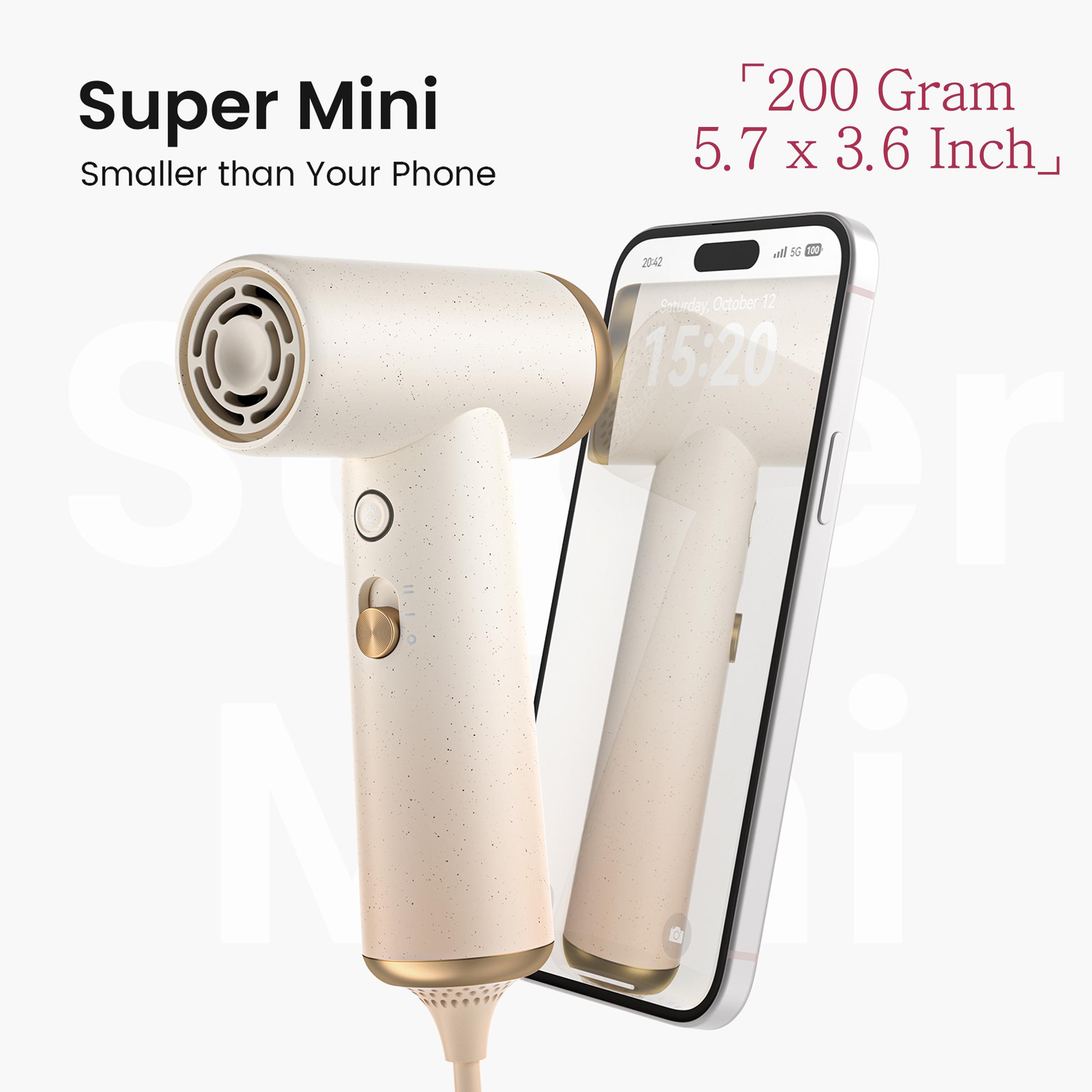 SuperMini 110K RPM, 200 Gram, 5.7 x 3.6 Inch High-Speed Hair Dryer, Innovatively Palm-Sized, Ideal for Travel, Convenient Use , Black, Pink, Khaki
