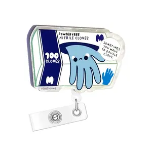 Retractable Badge Reel, Cute Gloves Design Badge Holder, Name Badge Holder for Nurse Doctor Student Worker Volunteer, Badge Reels Retractable