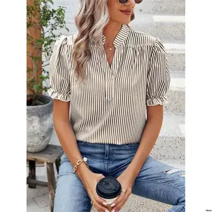 Summer tiktokLUNEWomen sCasualStripedPuffSleeveBlouse