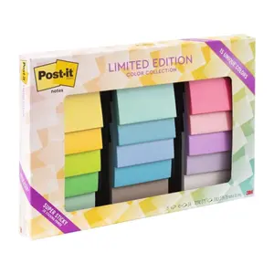 Post-it Super Sticky Notes, 15 Sticky Note Pads, 3 x 3 in, School Supplies, Office Products, Notes for Vertical Surfaces, Monitors, Walls and Windows, Assorted Colors