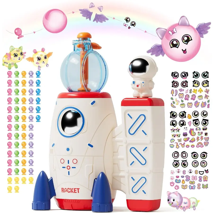 DIY Space Magic Balloon Craft Kit, Sticker Decorated Balloons Toy for Kids, Rocket Air Pump Fun with Balloon Monster Pals, DIY Creative Activity, Birthday Gifts for Girls Boys