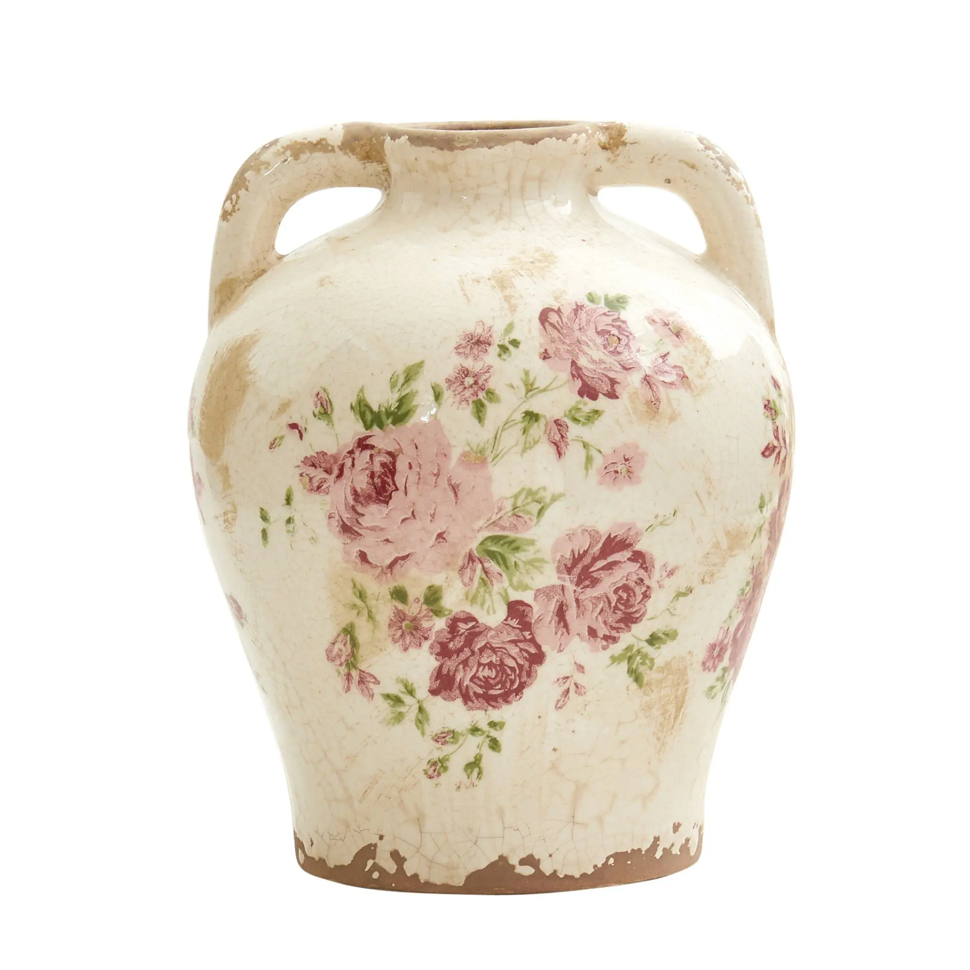 8” Tuscan Ceramic Flower Design Decorative Vase Set with Jar, Vintage Home Goods Colorful Vases for Arrangements & Artificial Flowers Display, Vintage Home Decor