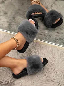 Women's Plush Soft Sporty Slip-On Slide Slippers, Elegant Style, Lightweight Eva Sole, Fabric Upper, All Season Comfortable Footwear, Slippers Indoor