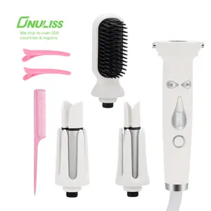 ONULISS 3 in 1 Rotating Curling Iron - 5 Temp Automatic Curling Iron with Hair Straightener Brush, Hair Curler & Straightening Comb 17907