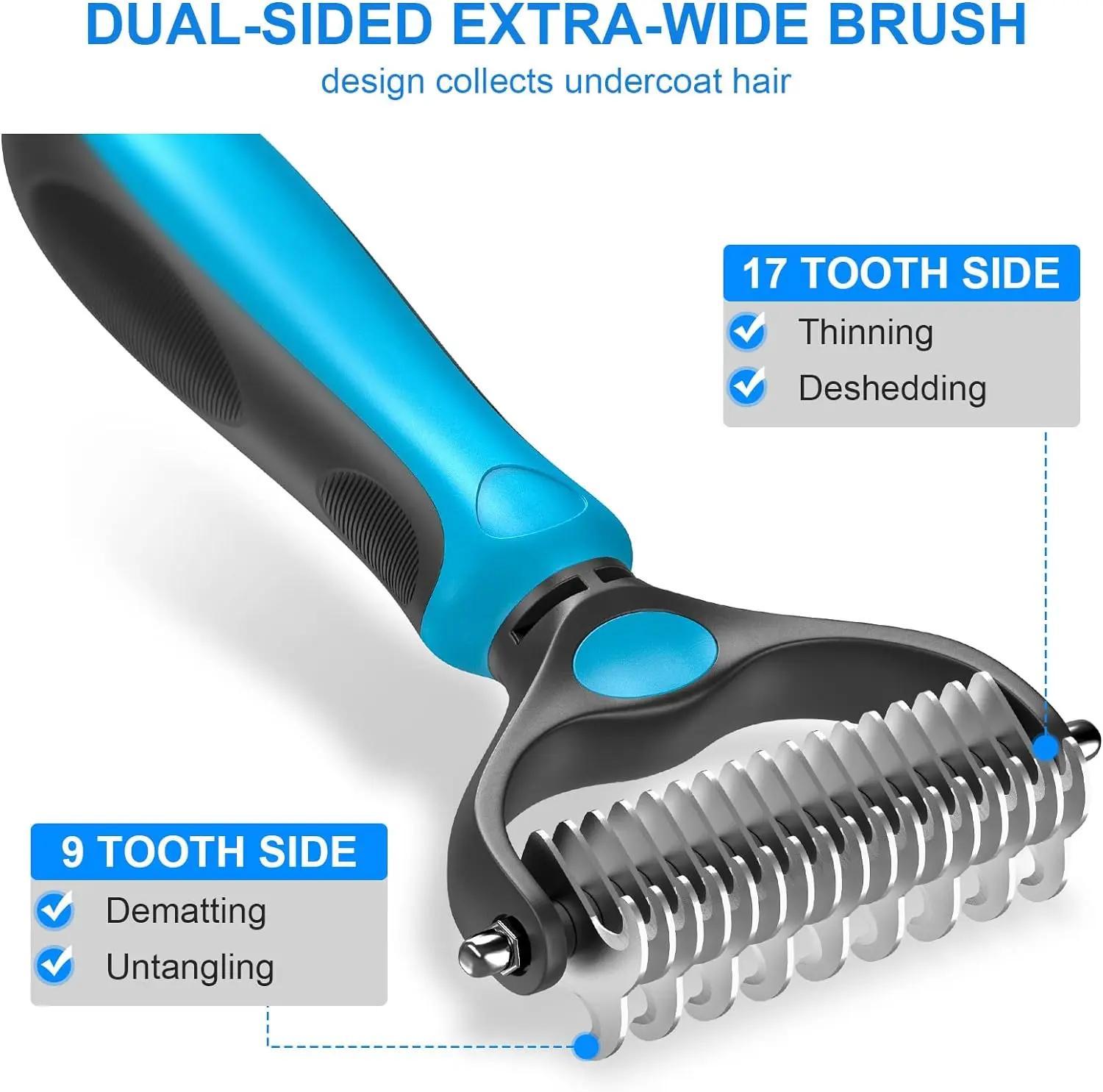 Pet Grooming Brush-Double Sided Hurtless Shedding and Dematting Undercoat Rake Comb for Dogs and Cats, No More Nasty Shedding or Flying Hair Pet Grooming Brush-Double Sided Hurtless Shedding and Dematting Undercoat Rake Comb for Dogs and Cats, No More Nasty Shedding or Flying Hair
