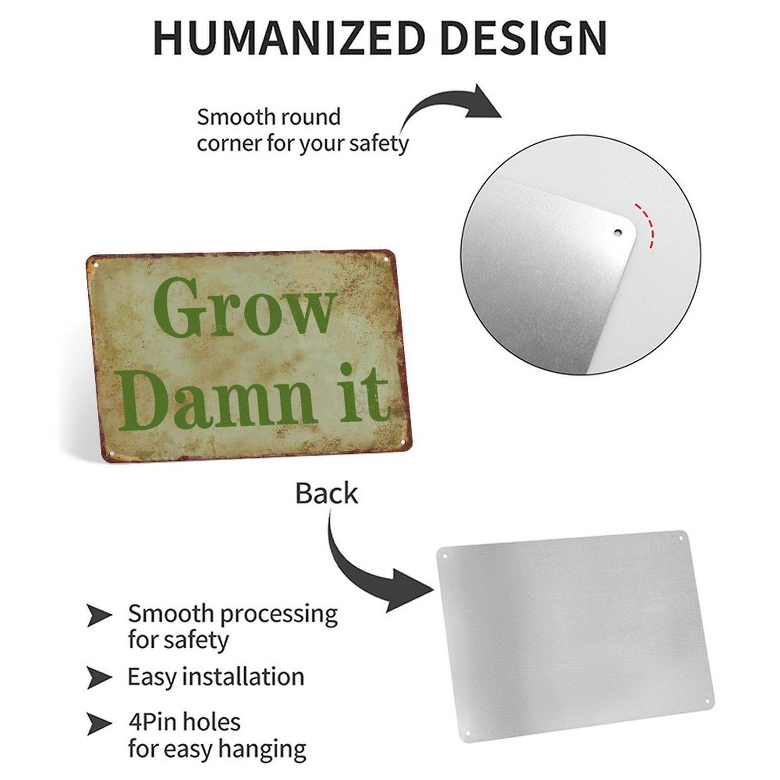 Funny "Grow Damn It" Gardening Vintage Metal Tin Sign, 8"×12" Rustic Garden Decor, Perfect for Farm, Yard, Patio, Greenhouse, Humorous Gift for Garden Lovers