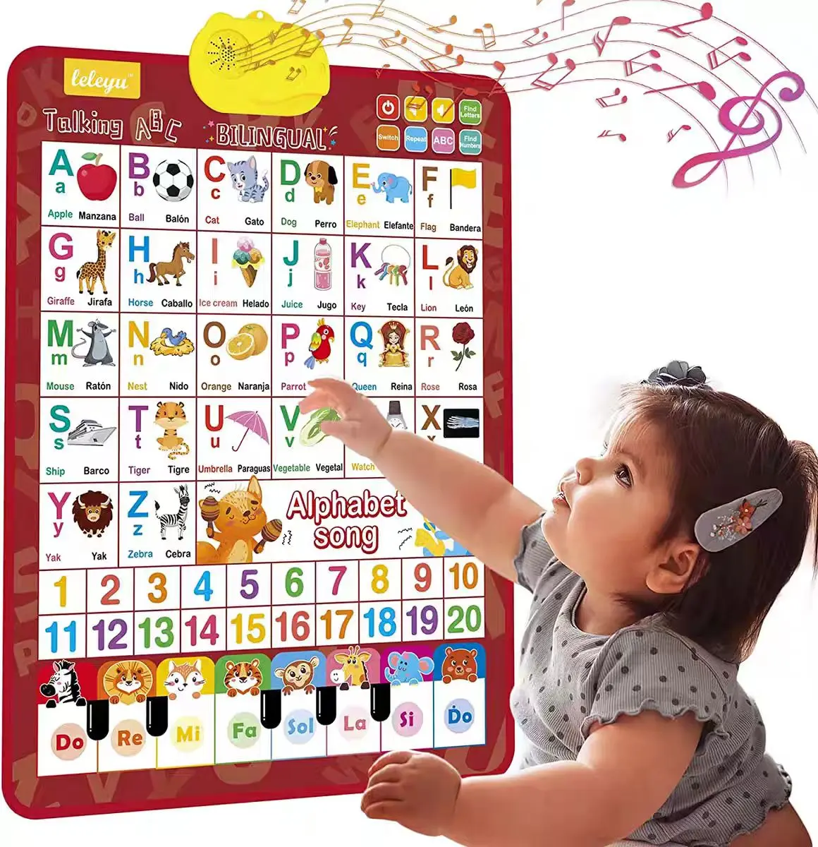 Spanish-English Bilingual 26-Letter Sound Book - Preschool Learning Tool, Language Learning Tool, Bilingual Language Toys for Early Alphabet & Word Education
