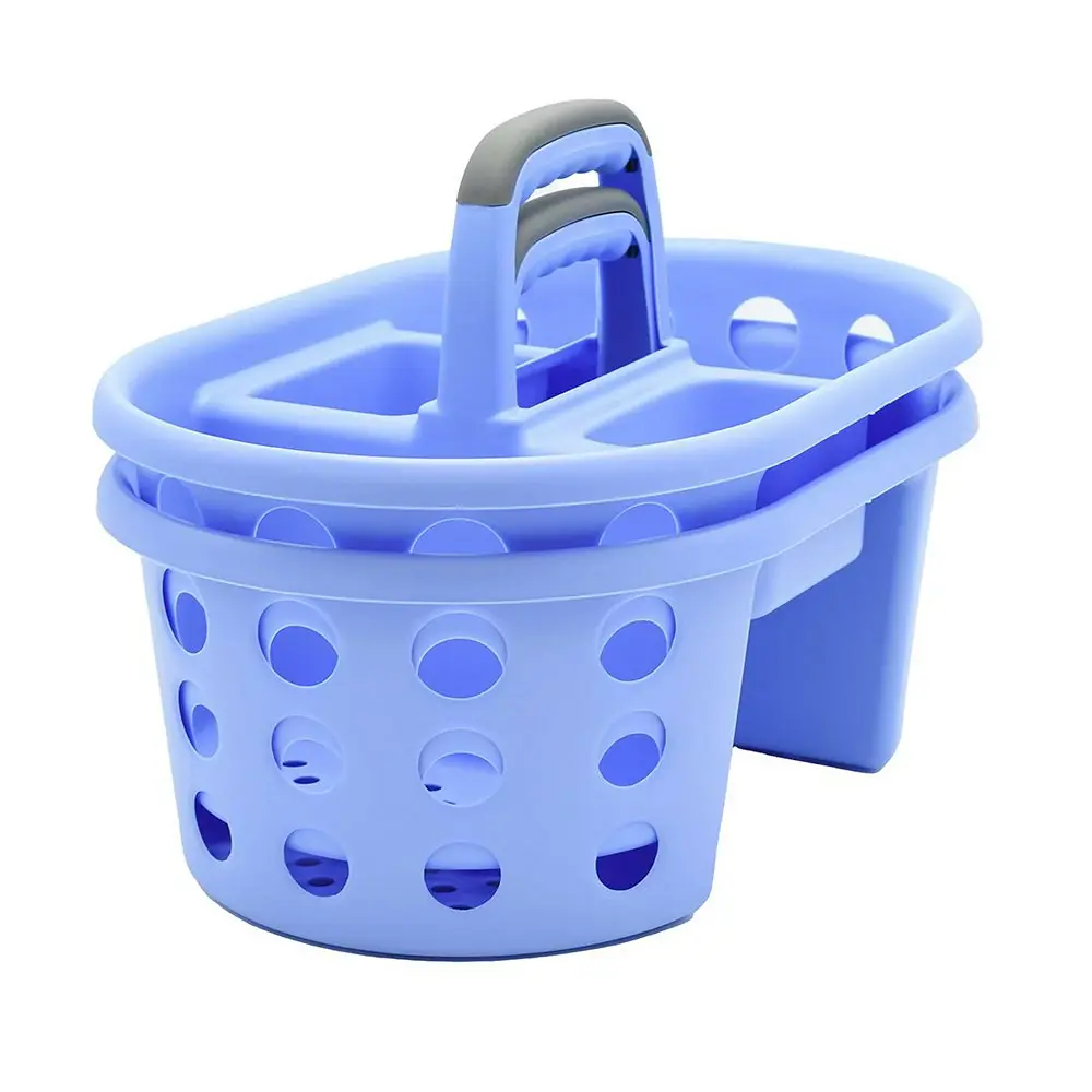 SIMPLYKLEEN 2-Pack Large Size Plastic Shower Caddy Basket - Multi-Purpose Modern Toiletries & Carry Basket, Portable Divided Organizer with Handle for College Dorm Bathroom, Green, Made in the USA