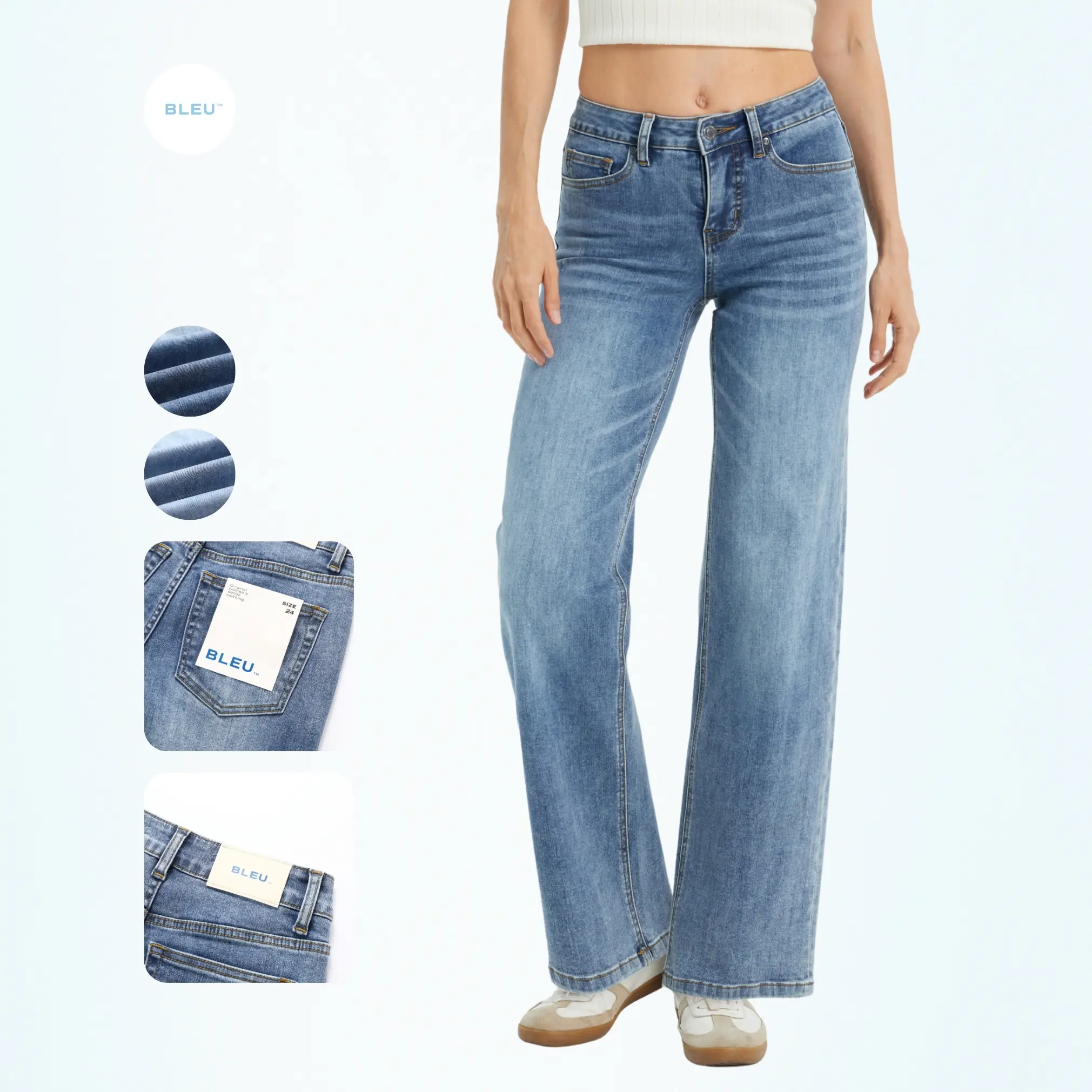 Bleu Women's High-Waist Super Stretch Vintage Washed Denim Balloon Wide-Leg Ankle-Length Jeans - Fashion Apparel, 90s Look, Basic Streetwear Bottom, Lightweight, Simple Fit, Pocketed, All-Season Vintage Clothing, Thanksgiving Wear