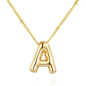 golden plated bubble letter necklace balloon initial letter pendant necklace unisex girl delicate letter pendant golden fluffy name personalized jewelry