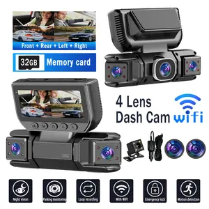 1080P Full HD Four-Channel Car Dvr, Front Rear Left Right Cameras, Night Vision, WiFi Car Dashcam, 32GB Storage Card Included, Loop Recording, Dash Camera For Car With Rear Camera Accident