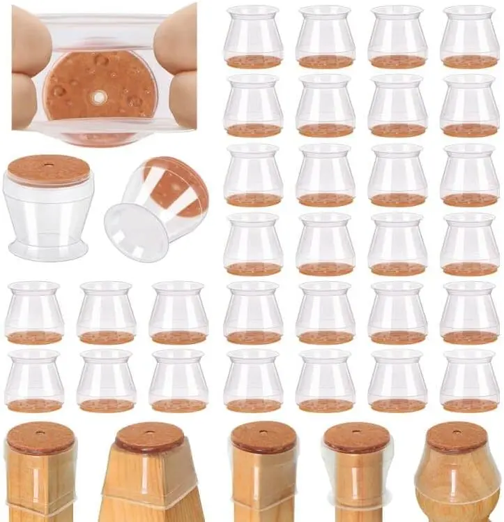 Summervibes 24 Pcs Square Silicone Felt Chair Leg Floor Protectors, Multi-Size Caps, Anti-Scratch Noise-Reducing Pad for Hardwood & Tile Floors, Stylish Home Supplies Furniture Leg Covers, Anti-Scratch Pad father's day gift ideas