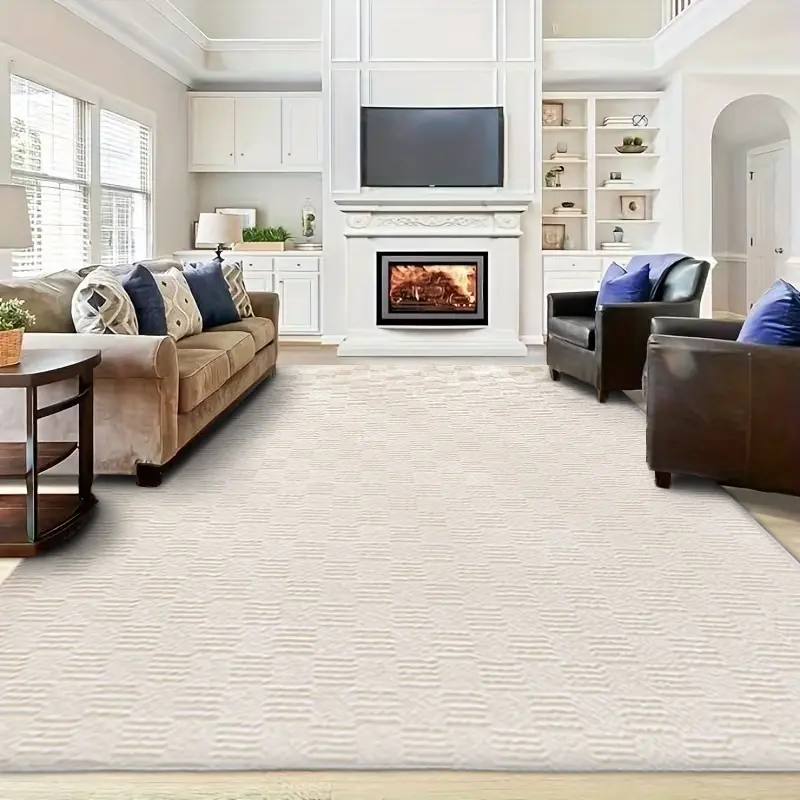 Minimalist White Printed Area Rug - Plush, Non-Slip Soft Floor Mat for Living Room, Bedroom Home Decor
