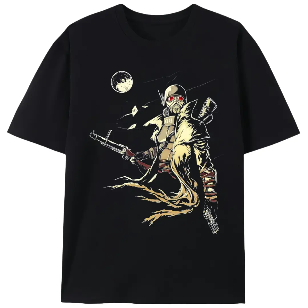 Men's Graphic T-shirt, Short Sleeve Retro Streetwear with Post-Apocalyptic Print, Fitted Cut in 100% Cotton Knit Fabric