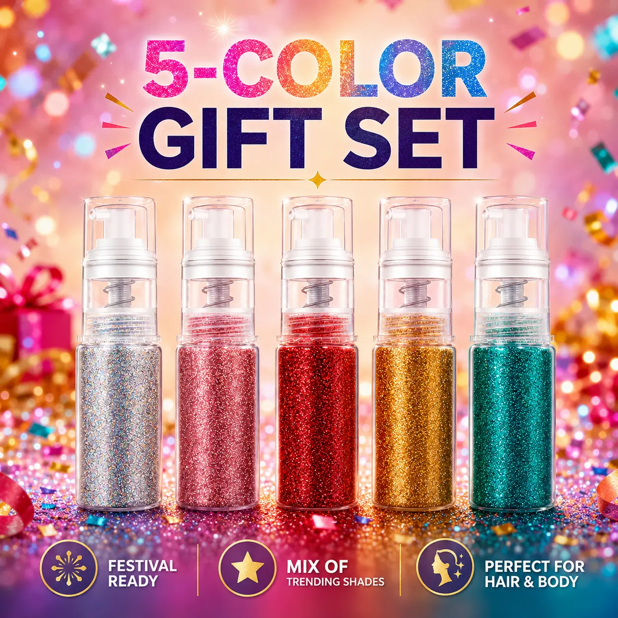 Holographic Pearlescent Glitter Spray - Fine Shimmer Mist for Hair & Body, Trending Makeup Magic Bodyshimmer, Metallic Sparkle Shimmering Body Makeup for Hunting Leisure Events, Luminous Shimmer