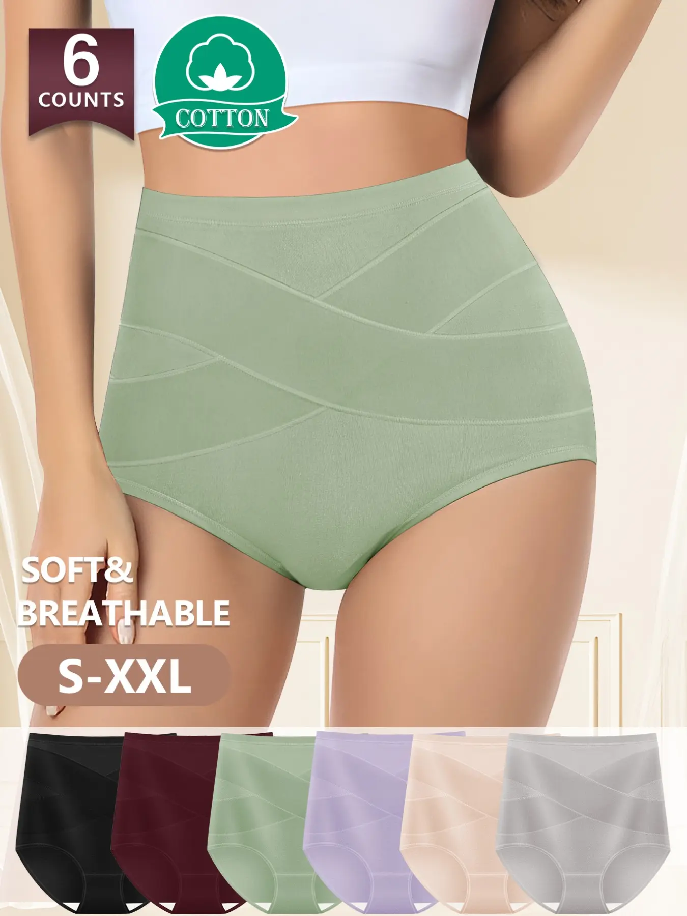 【Soft Cotton】 Morelect High-Waist Briefs, 6-Pack, Ditsy Floral Pattern, Fitted Sexy Soft Comfy Underwear, Breathable & Comfortable, Sizes S-Xxl