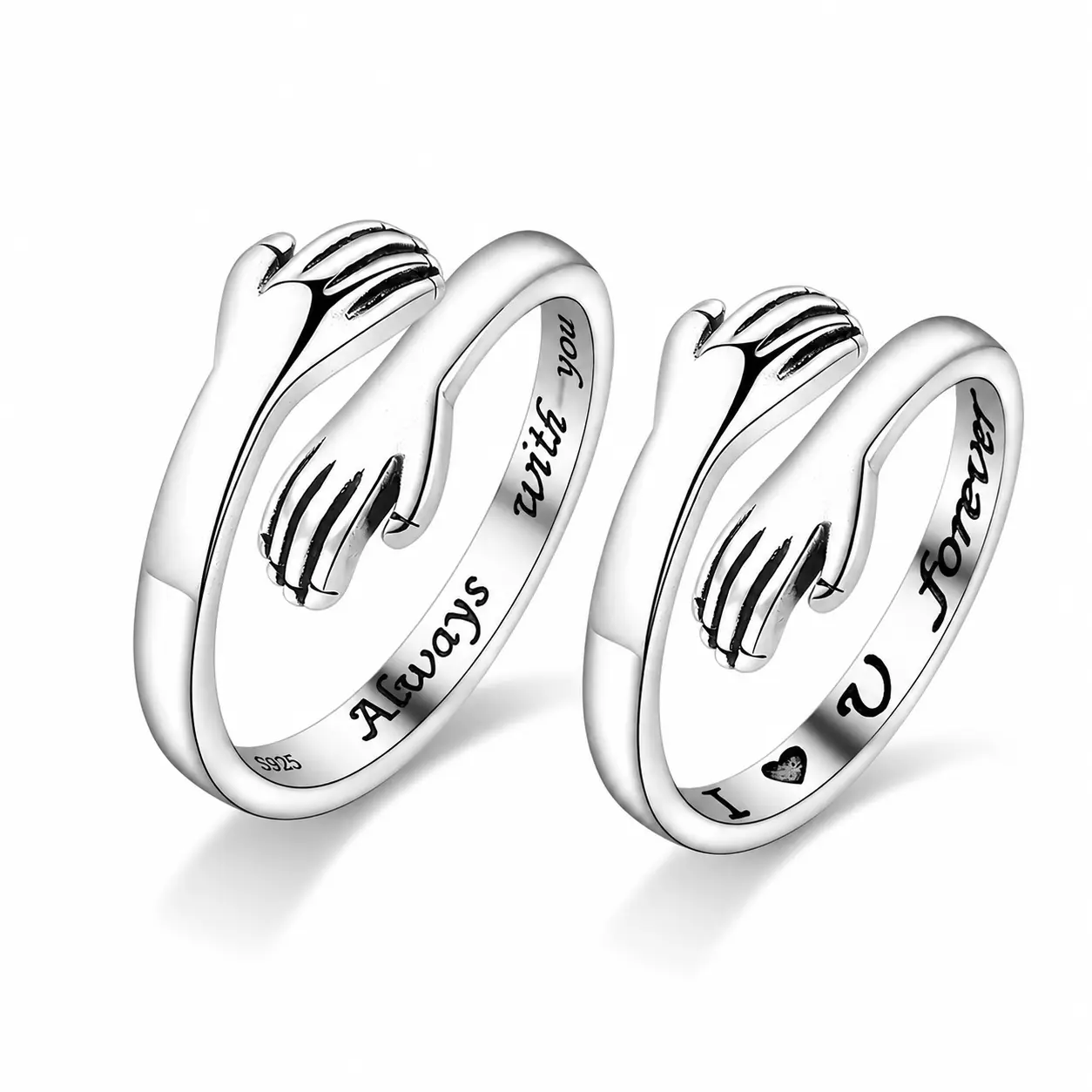Couples Hug Rings, 2 Pcs Adjustable Open Fit Set with Engraved 'Always Forever' Slogan, Sentimental Promise Jewelry for Wedding & Friendship, 2 Pcs Set, Engraved Slogan Rings, Sentimental Message Rings