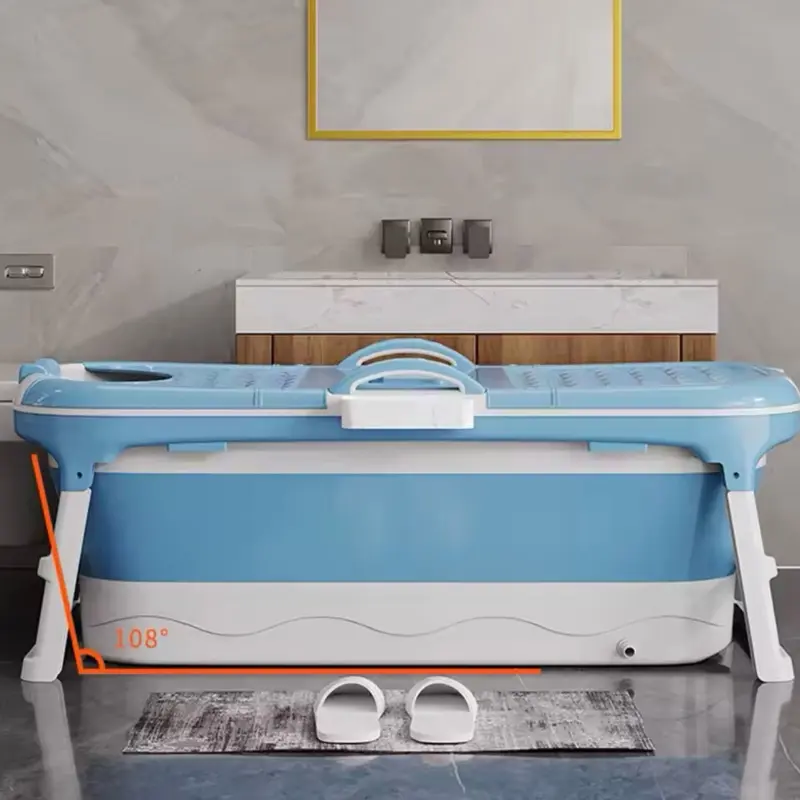 Plastic Bathtub - 1.48m Large-Capacity, Portable, Foldable Adult Bath Tub with Massage Roller, Soaking Tub