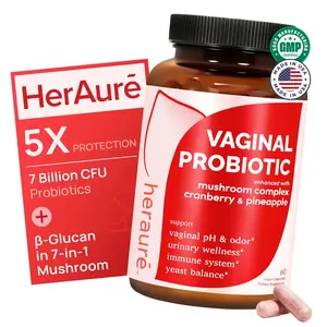 Women's Vaginal Probiotics 7B CFU pH Balance & Urinary Tract Support Odor Control, Flora Health, Moistening, Tightening - With 7 Billion CFU Probiotic, Prebiotic, 7-in-1 Mushroom Blend, Cranberry, Pineapple - 60 Capsules (Pack of 1), Self-Care Gift