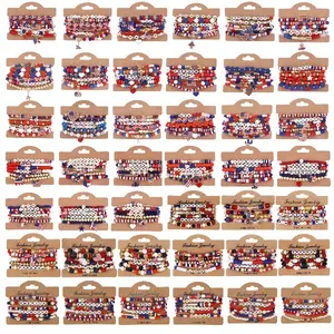 18pcs/28pcs/38pcs Bulk 4th of July Bracelets for Women & Men - 250th Independence Day Patriotic Flag Beaded Stretch Stackable Layered Resin Suitable for 4th of July Party Favors, Gifts, Events, Historical Celebration