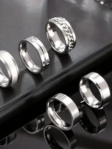Men's Stainless Steel Rings Set, Graphic Pattern, Simple Rotatable Unique Rotating Feature Stress Relief Design, Unique Hip Hop Punk Style, Stainless Steel Material, Perfect Gift for Men, Stackable Finger Rings