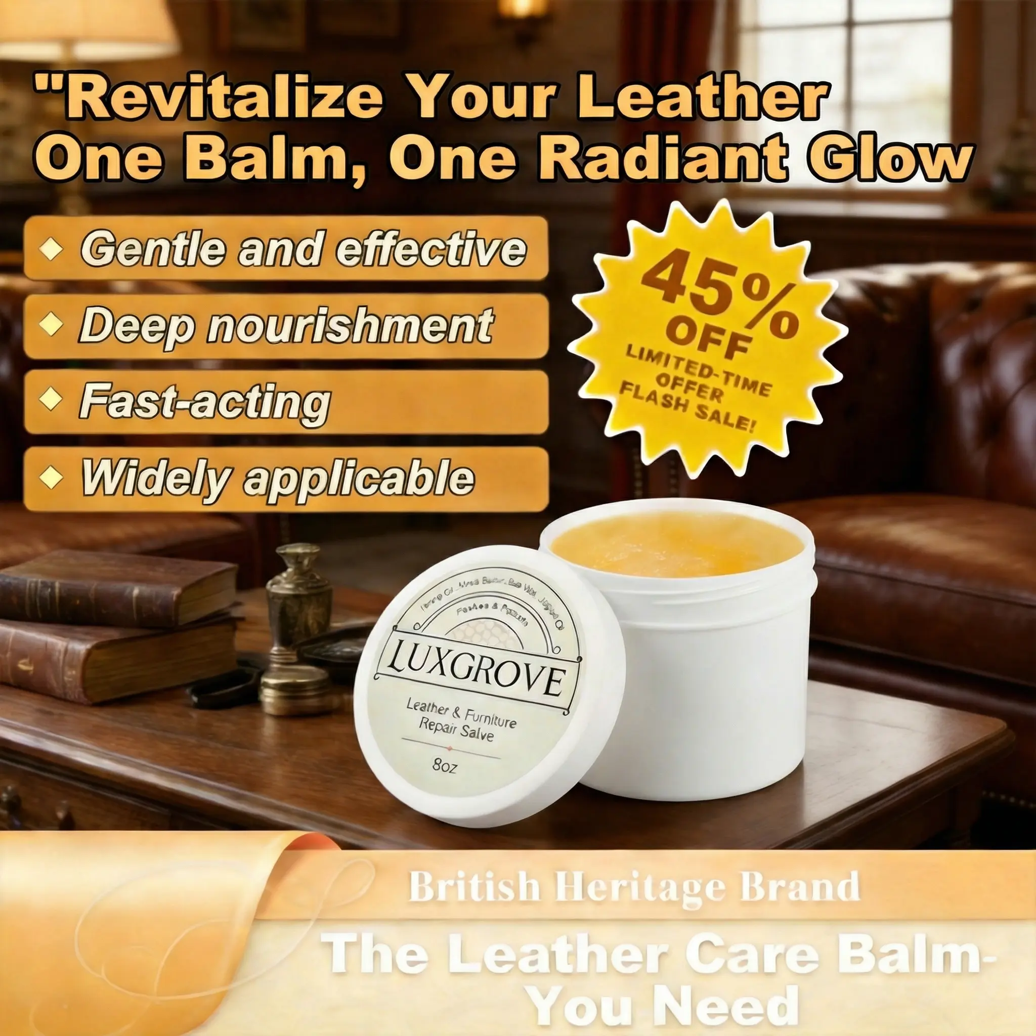 LUXGROVE Leather & Furniture Restorer - All-in-One Repair Salve & Polisher for Couches, Car Seats & Bags - Deep Conditioner & UV Protectant - 8oz Premium Leather Care
