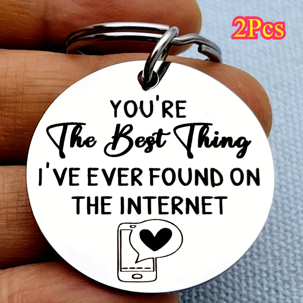 2Pcs Funny Stainless Steel Decorative Keychains - Corrosion Resistant Circular Ring Keychain Set, Anniversary Valentine's Day Gift for Her Him, Decorative Keychain Keychains, Corrosion Resistant Keychains