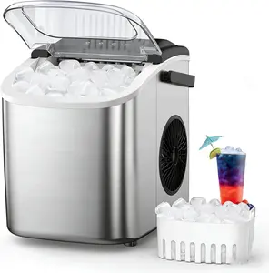 XBEAUTY 9 Cubes Ready in 6-8 Mins Countertop Ice Maker, 26.5Lbs per Day Stainless Steel Portable Ice Maker, Ice Maker Machine with Carry Handle, for Home/Kitchen/Camping/RV