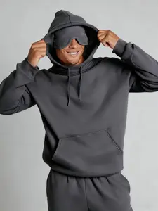 Men's Solid Color Long-Sleeve Hoodie with Drawstring Built-in Eye Mask Kangaroo Pocket Simple Style Perfect Gift for Boyfriend or Husband All Seasons