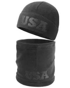OUTDOOR SHAPING USA 2-Piece Fleece Beanie & Neck Warmer Set - Winter Warm Windproof Cold-Weather Gear, Soft Plush Thermal Fleece, Detachable Hood, Elasticity, Everyday Use, Machine Washable for Men & Women