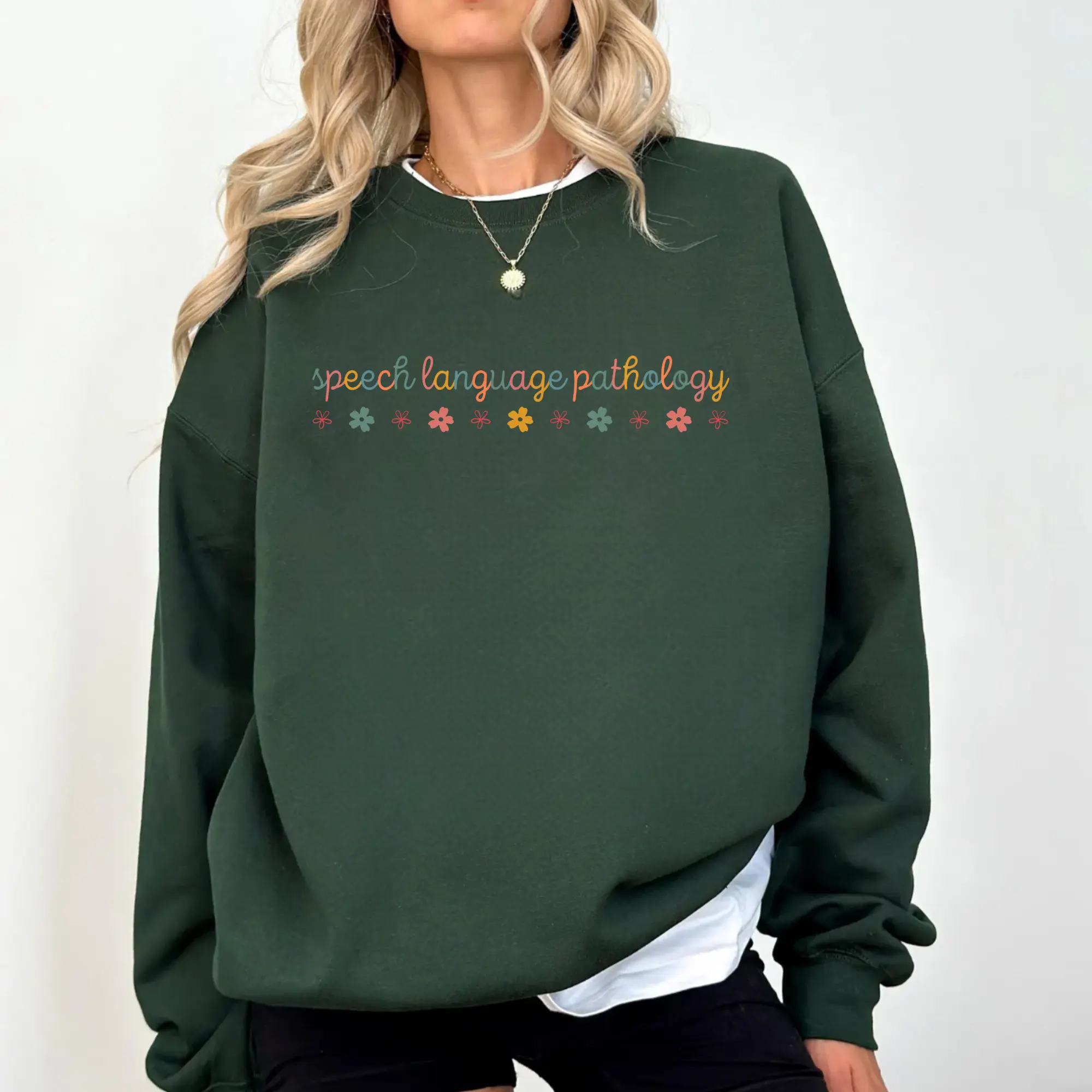 Women's SLP Casual Floral Tops - Speech Language Pathology Cotton Crewneck, Oversized T-Shirt, Sweatshirt, Hoodie, Love-Themed Gift for Speech Therapist Graduation