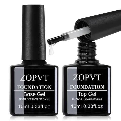 Zopvt 2-Piece Gel Top Coat & Base Coat Set, Long-Lasting Glossy Finish, No-Wipe Formula, Perfect for LED Nail Lamps, Women's Manicure Gift