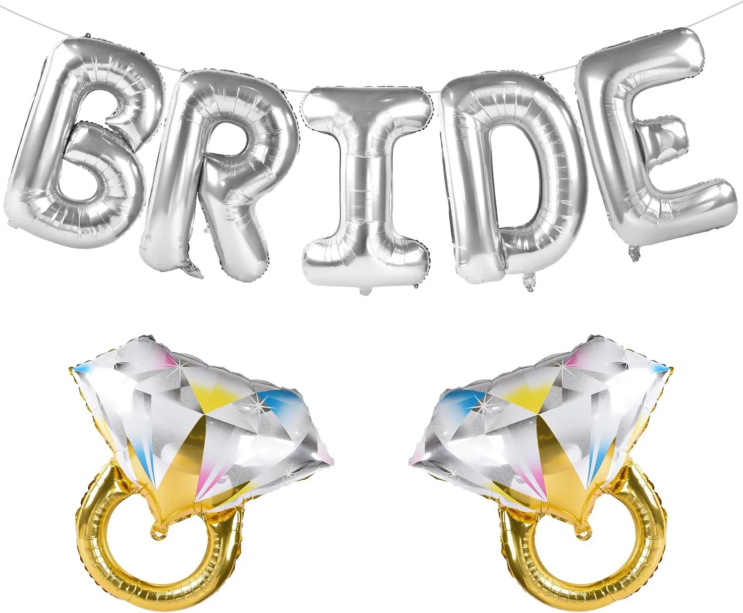 Thick Aluminium Large Bride Balloons with 2 Ring Balloons, Floatable Party Decor with Pump for Bridal Shower Photo Backdrops