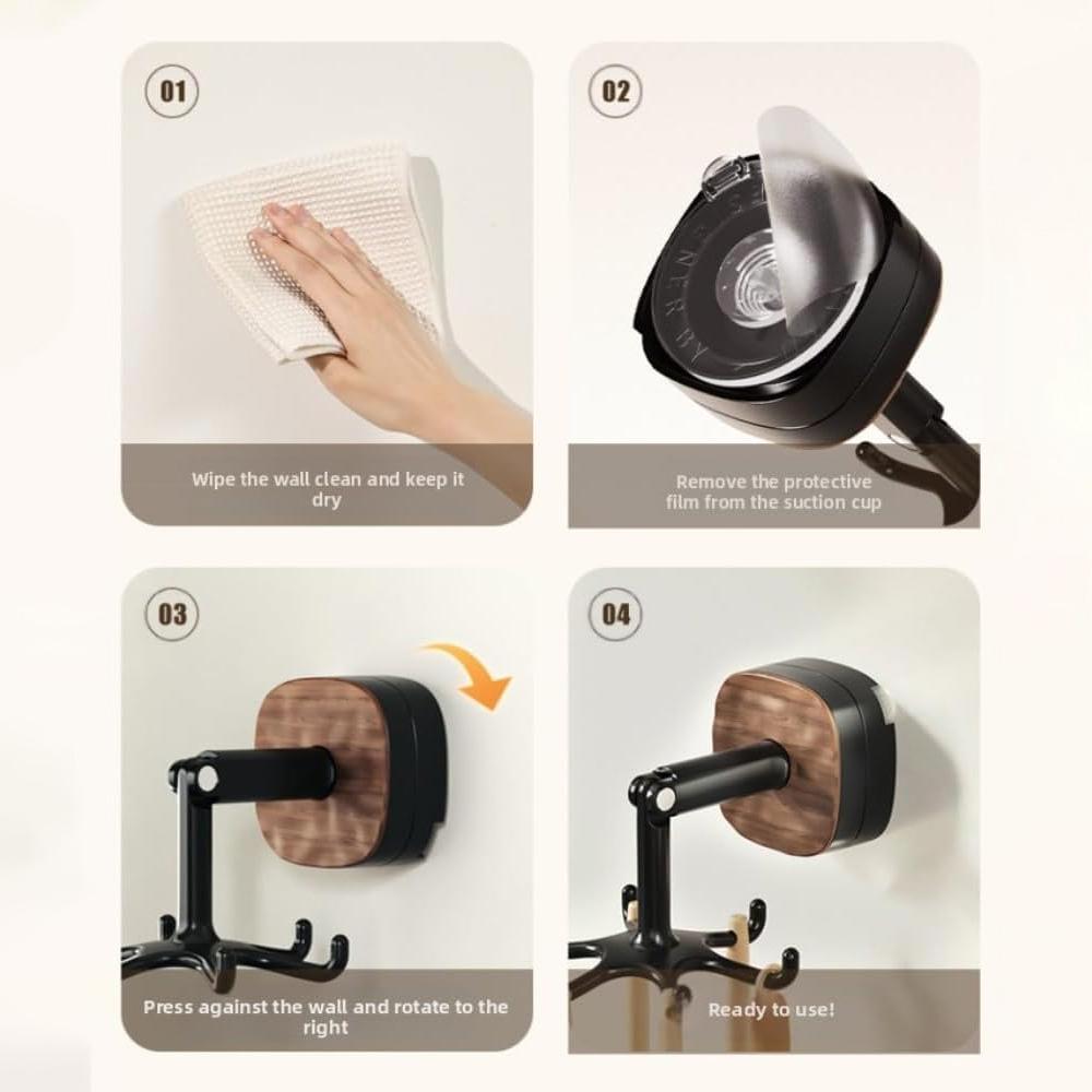 6-Claw Hook for Kitchen Utensils, 360° Rotatable and Foldable, No Drilling Required (vacuum), Wall Mounted Storage, Also for Bathroom, Bedroom, Office