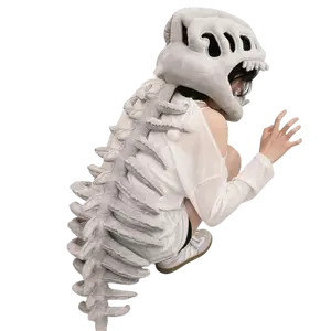 Realistic Dinosaur Skeleton Costume Set-Includes a wearable skeleton plush suit, 3D dinosaur skull headpiece, and spine costume, perfect for role-playing