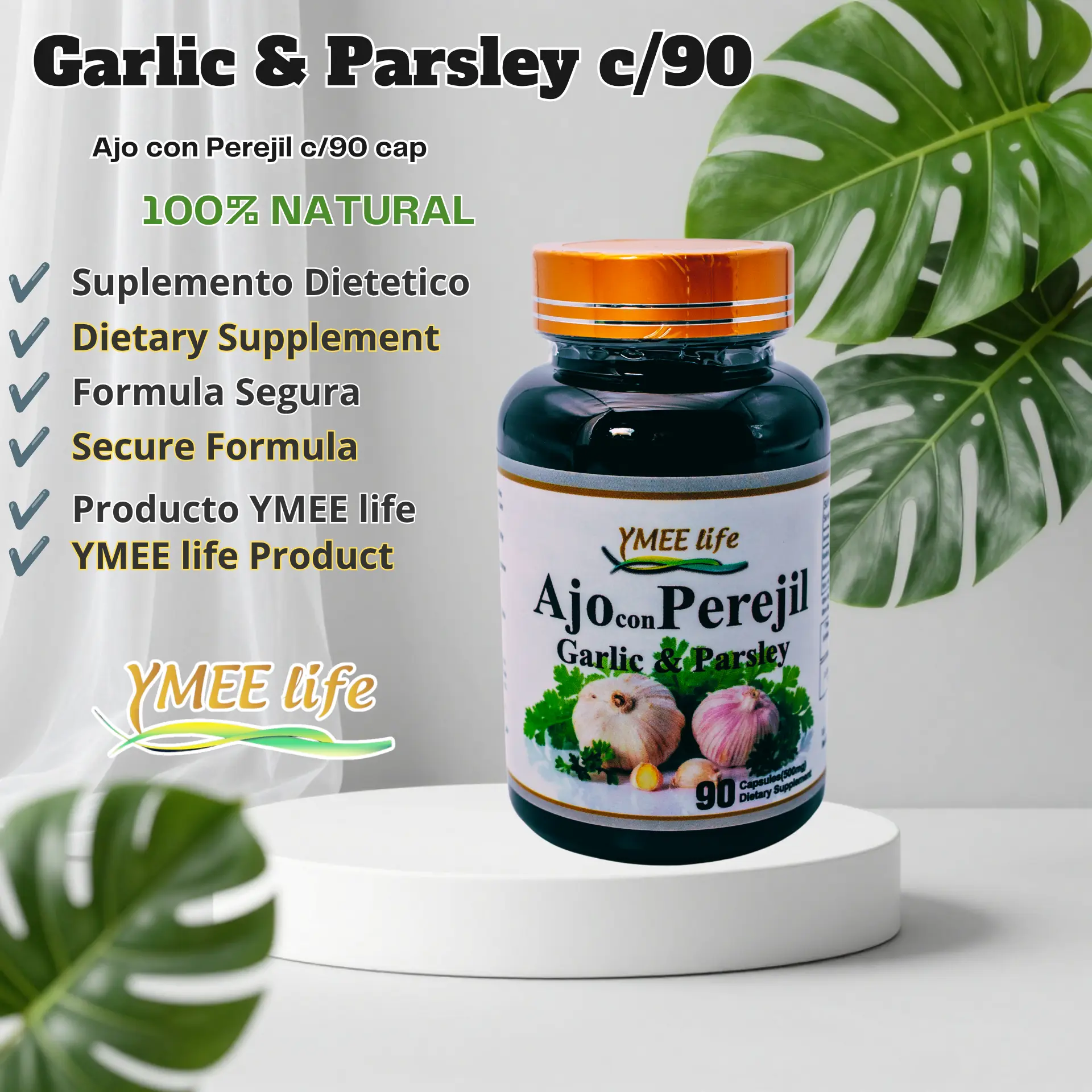 Garlic and Parsley Natural Antioxidant Capsules - US Healthcare Dietary Supplement with Healthy Ingredients (90 Count)