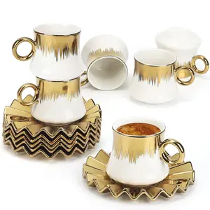 A 6-piece set of 3.4oz/90ml espresso cups and plates, ceramic coffee cup and plate set, suitable for afternoon coffee, suitable for restaurants and offices. An excellent gift for family and friends Drinkware kitchen gadgets