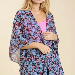 Umgee Boho Floral Kimono Cardigan Top Open Front Duster Lightweight Festival Beach Cover Up Women Summer Layer M/L