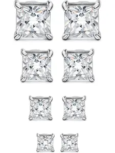 4 Pairs Stainless Steel Magnetic Stud Earrings for Men Women Round/Square CZ Inlaid Magnetic Earrings Non-Piercing CZ Clip On Stud Earring 3 Colors 4-7mm Non Tarnish Jewelry