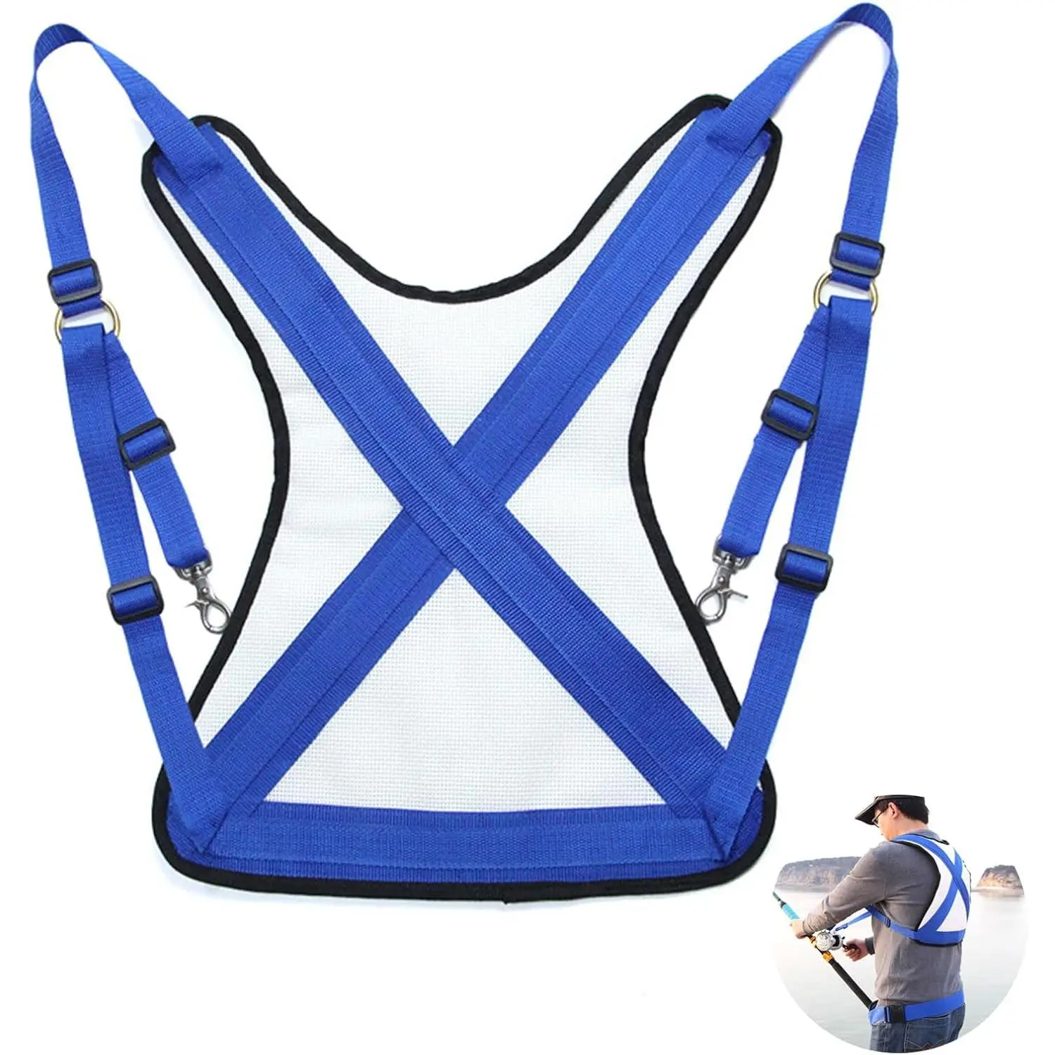 Adjustable Fishing Shoulder Back Harness Fighting Belt Sea Fishing Rod Holder Vest for Big Fish, Small Size, Blue
