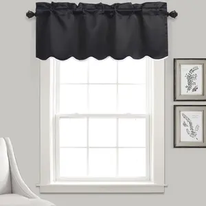 HIG 2 Panels Blackout Window Treatment Valances, Color-Block Scalloped Valances, Decorative Rod Pocket Short Curtain Panel for Kitchen, Window, Bathroom