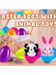 Easter Basket Stuffers: 12 Pre-filled Easter Eggs with Mini Plush Animals & Fushigi Ball - Stress Relief Sensory Toys for Kids - TikTok Viral Spring Toys Birthday Gift for Toddlers Ages 3+