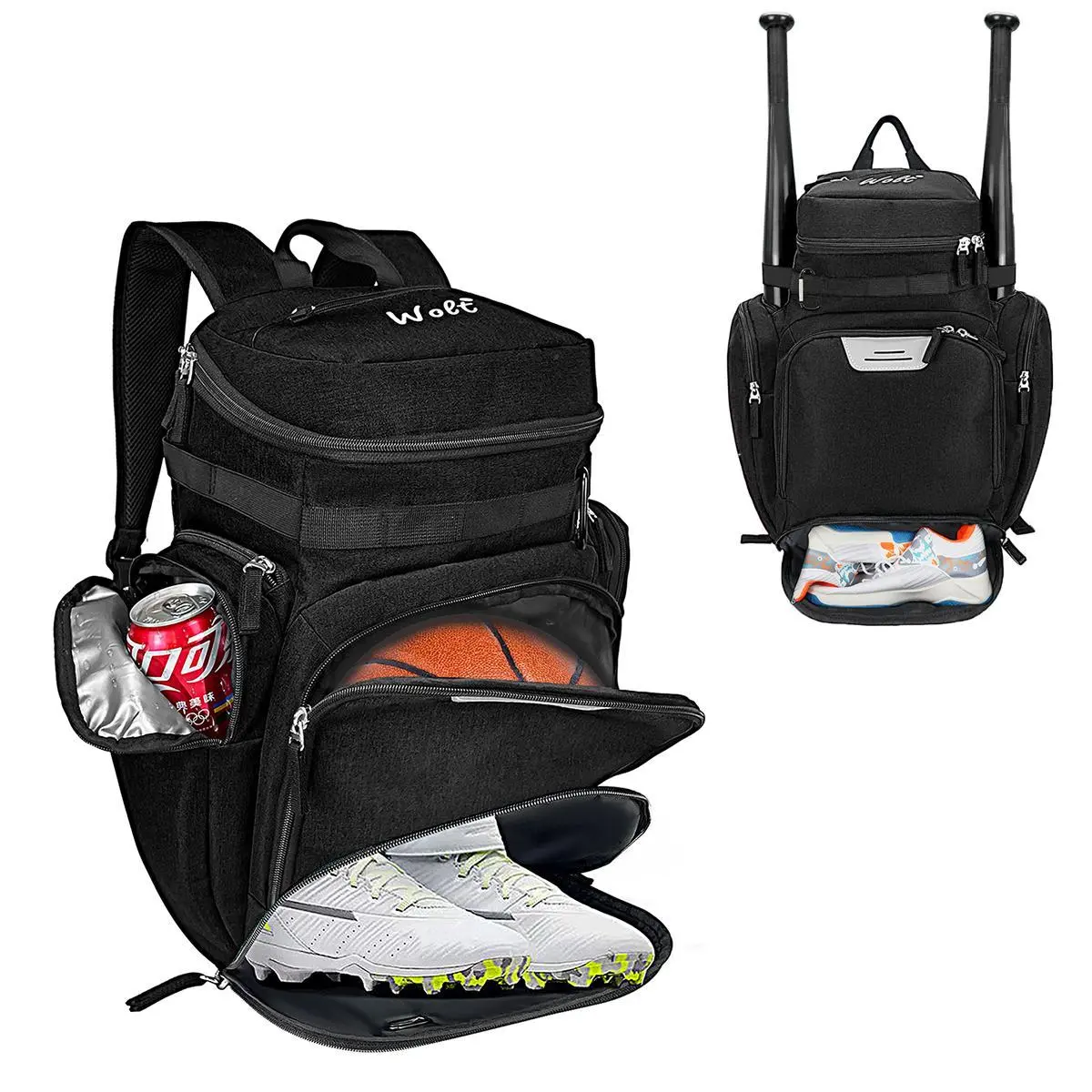 WOLT Basketball Backpack Bags with Separate Ball Compartment and Shoes Pocket，Large Sports Equipment Bag for Basketball, Soccer, Rugby, Volleyball, Baseball Sport,Outdoor Sports Equipment Bag,Gym Bag