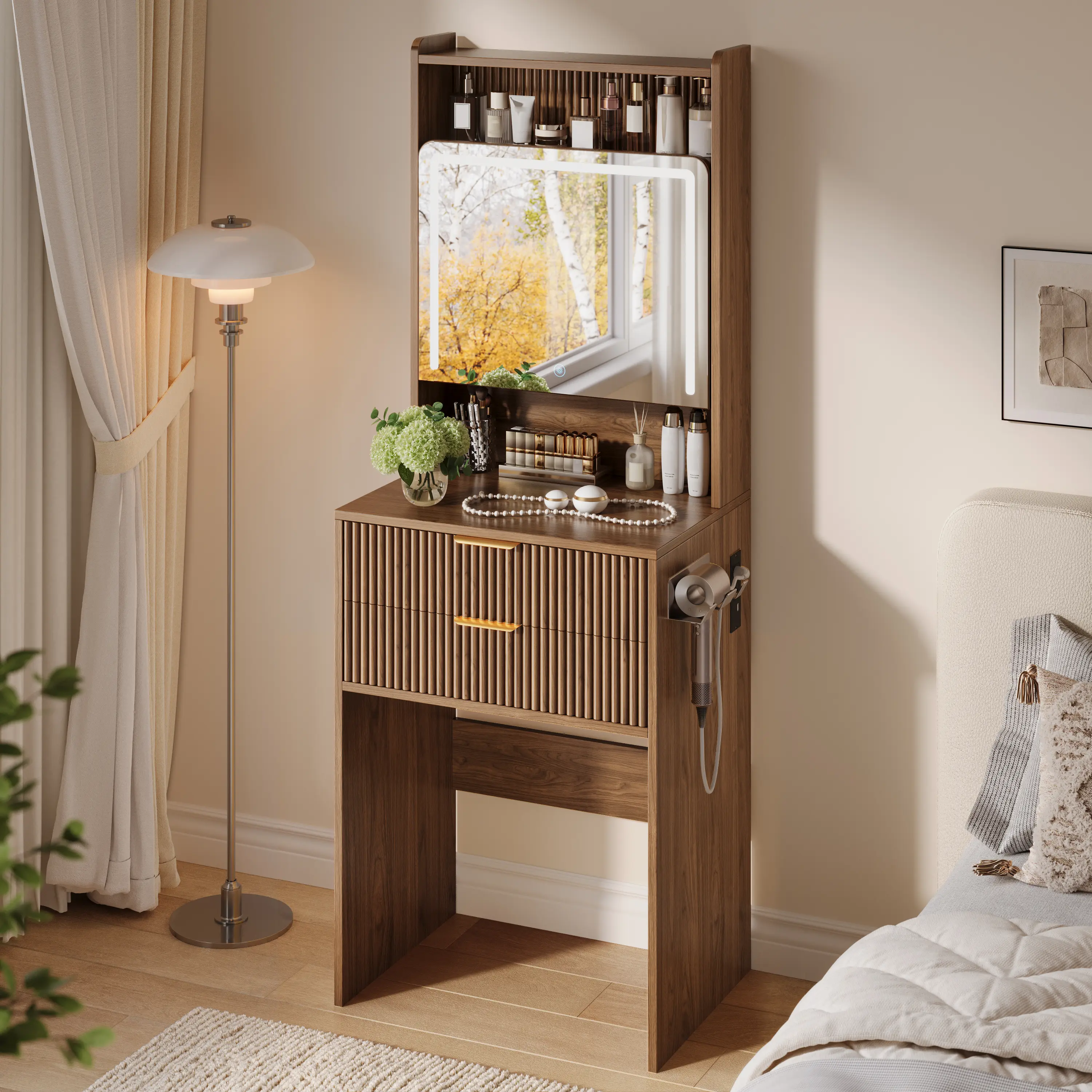 TOKSOM 3 in 1 Vanity,Wood Small Vanity Desk with Mirror and Lights,Make up Vanity with Drawers and Storage,Modern Dressers for Bedroom,Black,21.6x15.7x59.5 in teen gift girl rooms furniture large vanity table mid century coffee table vanity set
