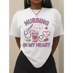 Essential Women's Nursing Tee – 100% Short Sleeve with a Fun Heart and Medical Design