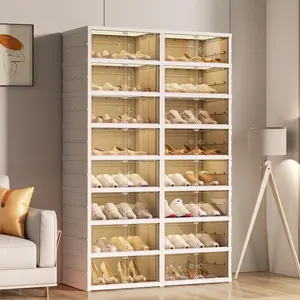 8tier foldable shoes rack organizer clear plastic shoes rack for closet shelf collapsible large storage box stackable easy assembly shoe cabinet with lids and doorfor 32 pairs