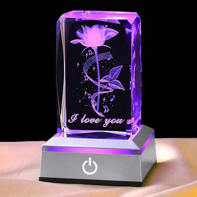 3D Musicrose Crystal Atmosphere LED Table Lamp - Heart Shape, Adjustable Multicolor Led Decoration Lamp, Indoor Wedding Couples Gift, Valentine's Day Home & Party Supply
