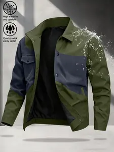 Men's Patchwork Windproof Jacket, Breathable Fabric, Multi-Pocket Design, All-Season Casual Outerwear, Ideal for Daily Wear & Outdoor Activities