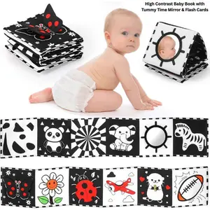Black & White High Contrast Baby Book - Tummy Time Mirror, Flash Cards, Sensory Learning Toy, Developmental Toys for 3 Month Old, 0-6 Month Newborn Gift, Baby Shower Essential