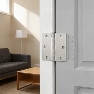 Stainless Steel Door Hinges, Square Door Hinges, Hidden Head, Security Concealed Head Heavy Duty Wide Throw with Screws, for Closet Doors, Cabinets & Top of Door Installation